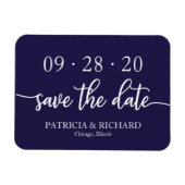 Chic Script Navy Blue Wedding Save the Date Magneet (Horizontaal)