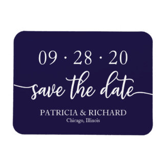 Chic Script Navy Blue Wedding Save the Date Magneet