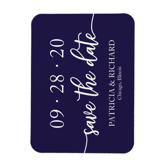 Chic Script Navy Blue Wedding Save the Date Magneet (Verticaal)