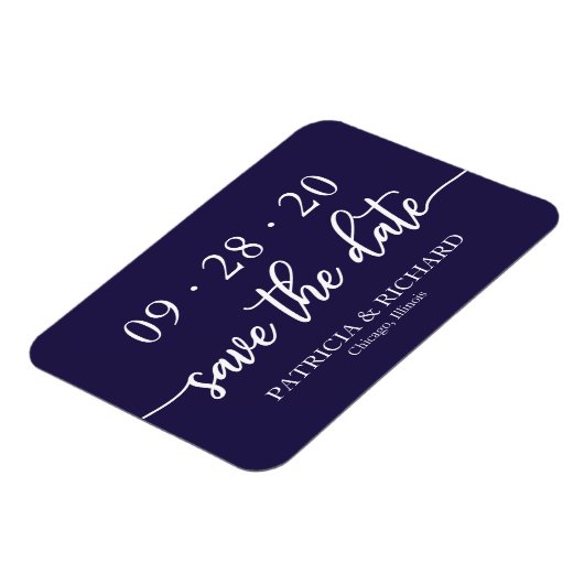 Chic Script Navy Blue Wedding Save the Date Magneet (Linkerzijde)