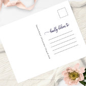 Chic Script Navy Blue White Wedding Save the Date Briefkaart