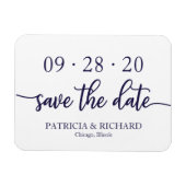 Chic Script Navy Blue White Wedding Save the Date Magneet (Horizontaal)