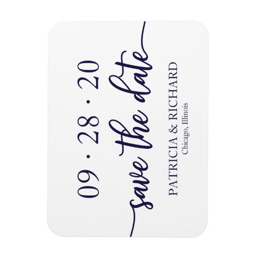 Chic Script Navy Blue White Wedding Save the Date Magneet (Verticaal)