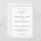 Chic Script Navy Blue White Wedding-uitnodiging Kaart (Voorkant)