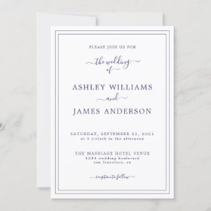 Chic Script Navy Blue White Wedding-uitnodiging Kaart