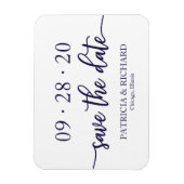 Chic Script Navy Blue Witte Trouwdatum Bewaren Magneet (Verticaal)