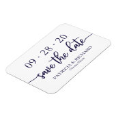 Chic Script Navy Blue Witte Trouwdatum Bewaren Magneet (Linkerzijde)