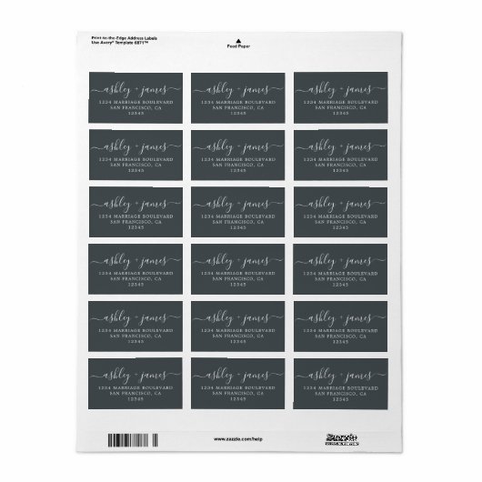 Chic Script Off-Black Huwelijks Retouradres Label (Full Sheet)