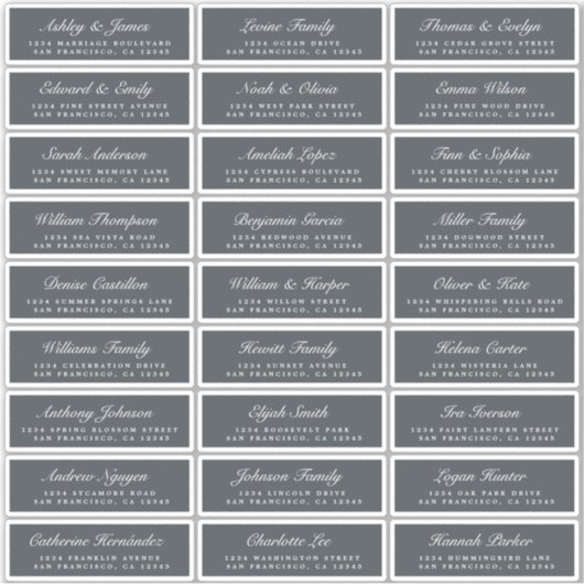 Chic Script Off-Black Wedding Guest Adresetiketten Sticker (Voorkant)