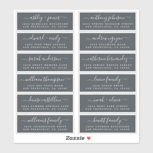 Chic Script Off-Black Wedding Guest Adresetiketten Sticker (Vel)