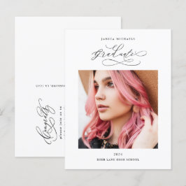 Chic Script One Photo Graduparty Aankondigingskaart
