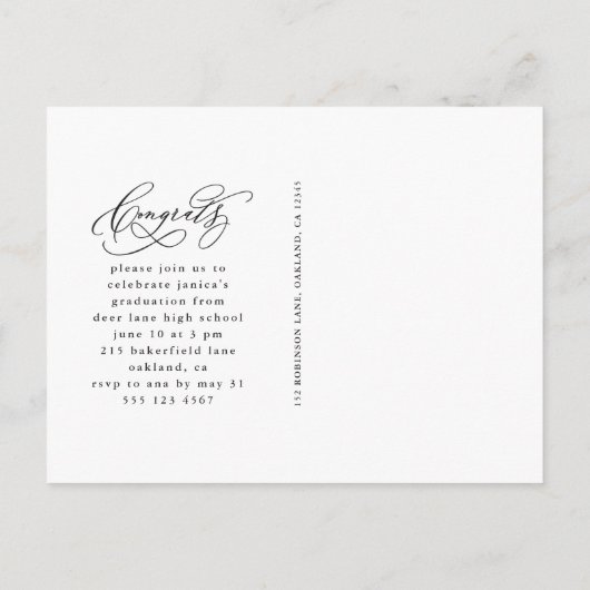 Chic Script One Photo Graduparty Aankondigingskaart (Achterkant)