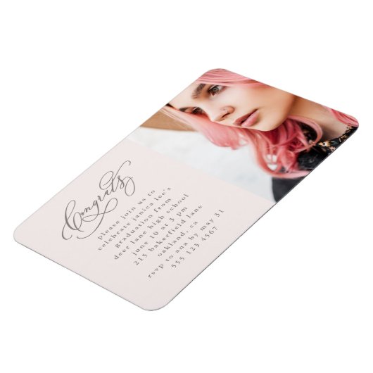 Chic Script One Photo Pink Graduparty Magneet (Linkerzijde)