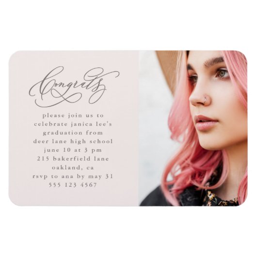Chic Script One Photo Pink Graduparty Magneet (Horizontaal)