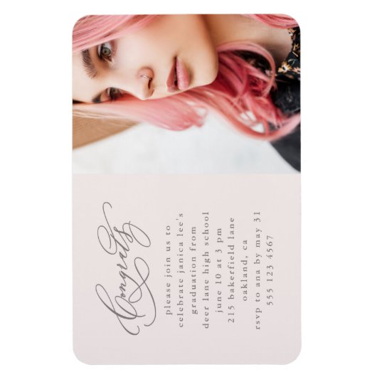Chic Script One Photo Pink Graduparty Magneet (Verticaal)