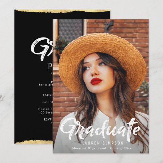Chic script overlay afstudeerfeest uitnodiging (Voorkant / Achterkant)