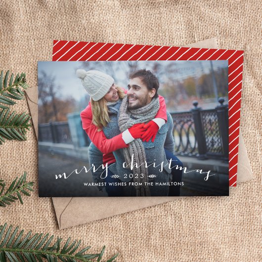 Chic Script Overlay-kerstfotokaart Feestdagenkaart