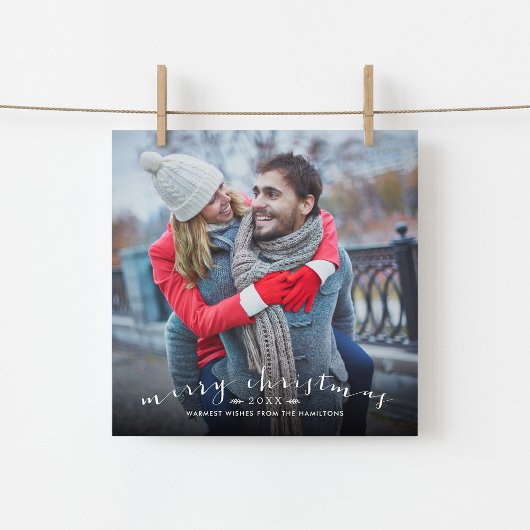Chic Script Overlay Magnetic Christmas Photo Card
