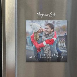 Chic Script Overlay Magnetic Christmas Photo Card