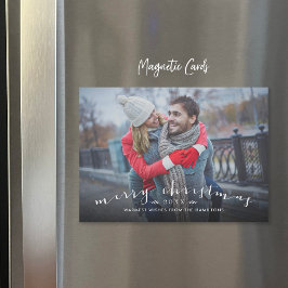 Chic Script Overlay Magnetic Christmas Photo Card