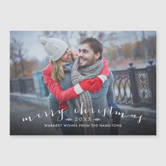 Chic Script Overlay Magnetic Christmas Photo Card (Voorkant)