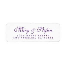 Chic Script Paarse Retouradreslabel voor Huwelijk Etiket