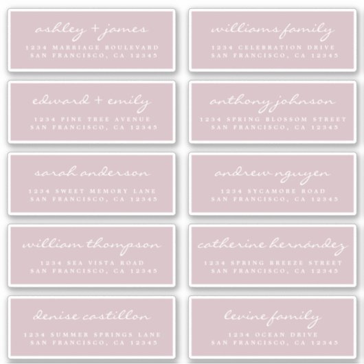 Chic Script Paarse Wedding Guest Adresetiketten Sticker (Voorkant)