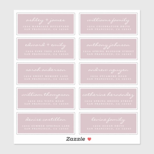 Chic Script Paarse Wedding Guest Adresetiketten Sticker (Vel)