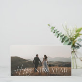 Chic Script Panoramic New Year Holiday Photo Card Feestdagenkaart (Staand voorkant)