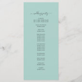 Chic Script Pastel Blue Simple Minimal Wedding Programmakaart (Achterkant)