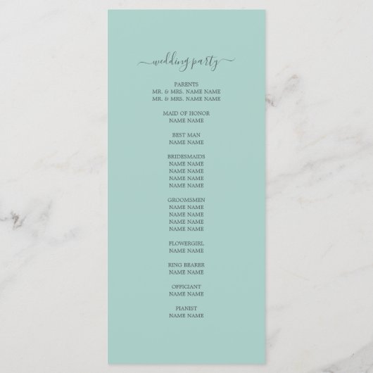 Chic Script Pastel Blue Simple Minimal Wedding Programmakaart (Achterkant)