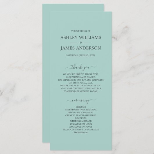 Chic Script Pastel Blue Simple Minimal Wedding Programmakaart (Voorkant / Achterkant)
