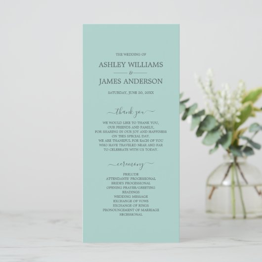 Chic Script Pastel Blue Simple Minimal Wedding Programmakaart (Staand voorkant)