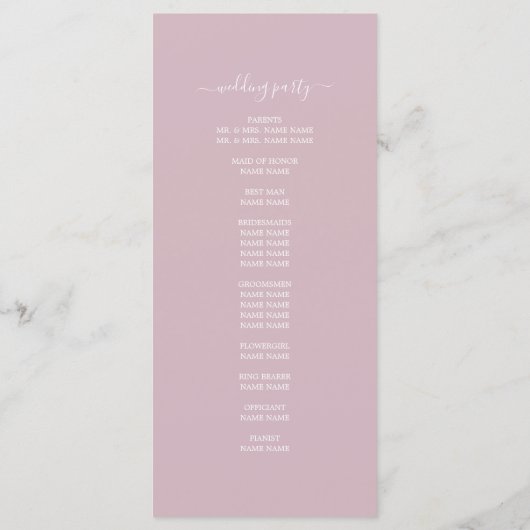 Chic Script Pastel Paars Simple Minimal Wedding Programmakaart (Achterkant)