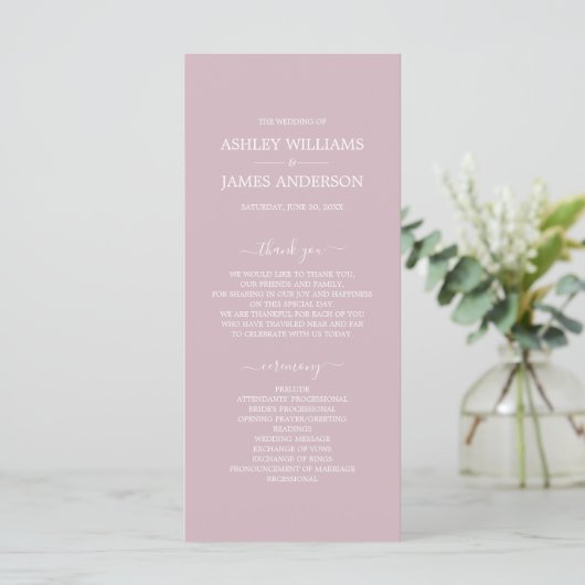 Chic Script Pastel Paars Simple Minimal Wedding Programmakaart (Staand voorkant)