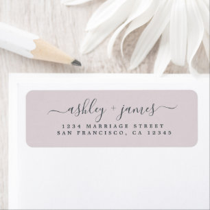 Chic Script Pastel Paarse Huwelijks Retouradres Etiket