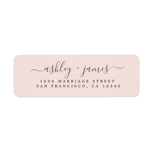 Chic Script Pastel Pink Weduwadres teruggeven Etiket (Voorkant)