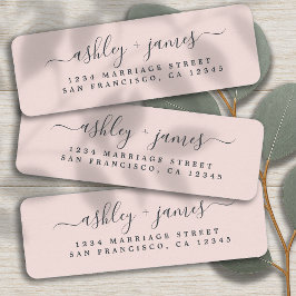 Chic Script Pastel Pink Weduwadres teruggeven Etiket