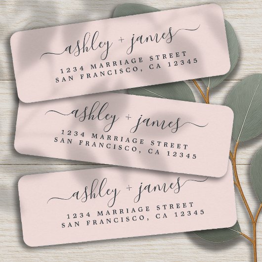 Chic Script Pastel Pink Weduwadres teruggeven Etiket