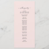Chic Script Pastel Roze Eenvoudige minimale bruilo Programmakaart (Achterkant)