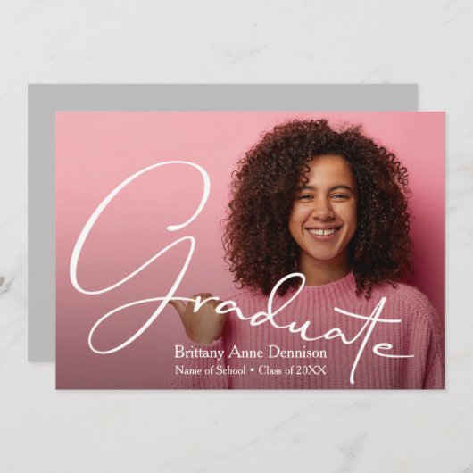 Chic Script Photo Afstuderen Aankondiging (Voorkant / Achterkant)