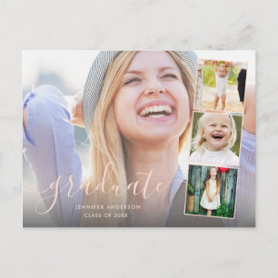 Chic Script Photo Collage Afstudeerfeest Uitnodige Briefkaart