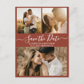 Chic Script Photo Collage Terracotta Save the Date Aankondigingskaart (Voorkant)