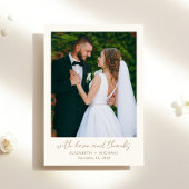 Chic Script Photo Cream Gold Wedding Bedankkaart