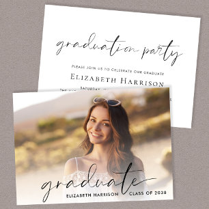 Chic Script Photo Graduation Party Kaart