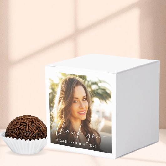 Chic Script Photo Overlay Afstuderen Dank u Bedankdoosjes
