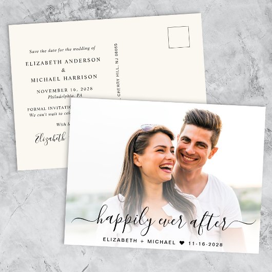 Chic Script Photo Overlay Cream Sla de datum op Aankondigingskaart