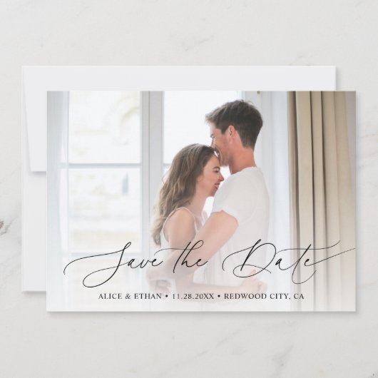 Chic Script Photo Wedding Save the Date (Voorkant)