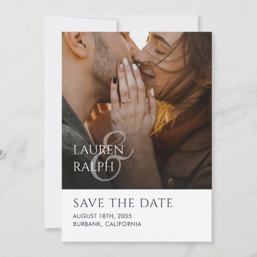 Chic Script Photo Wedding Save The Date Feestdagenkaart (Voorkant)