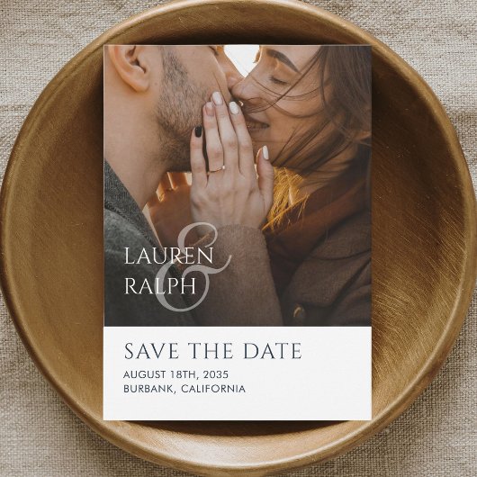 Chic Script Photo Wedding Save The Date Feestdagenkaart